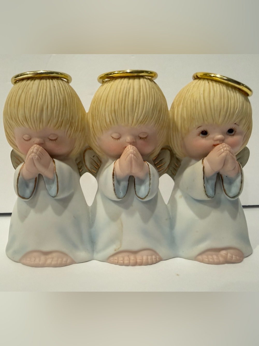 Vintage Praying Angel Figurine Trio - Cream and Gold